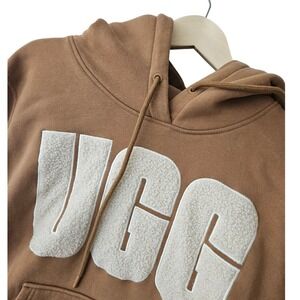 UGG Mens Chestnut Brown Sherpa Logo Fleece Pullover Hoodie Sweatshirt Size M
